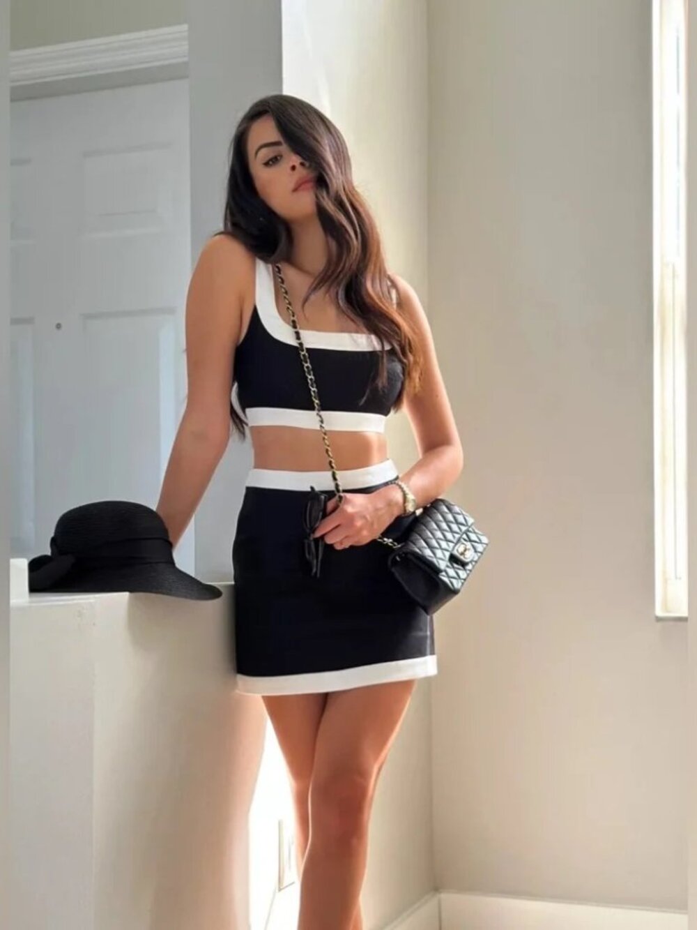 Reformation Robbie Linen Black & White Mini Skirt Set – Size 4 - Picture 2 of 11